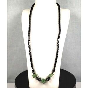 Vintage Hematite and Jadeite Beaded Barrel Clasp 16" Choker Necklace